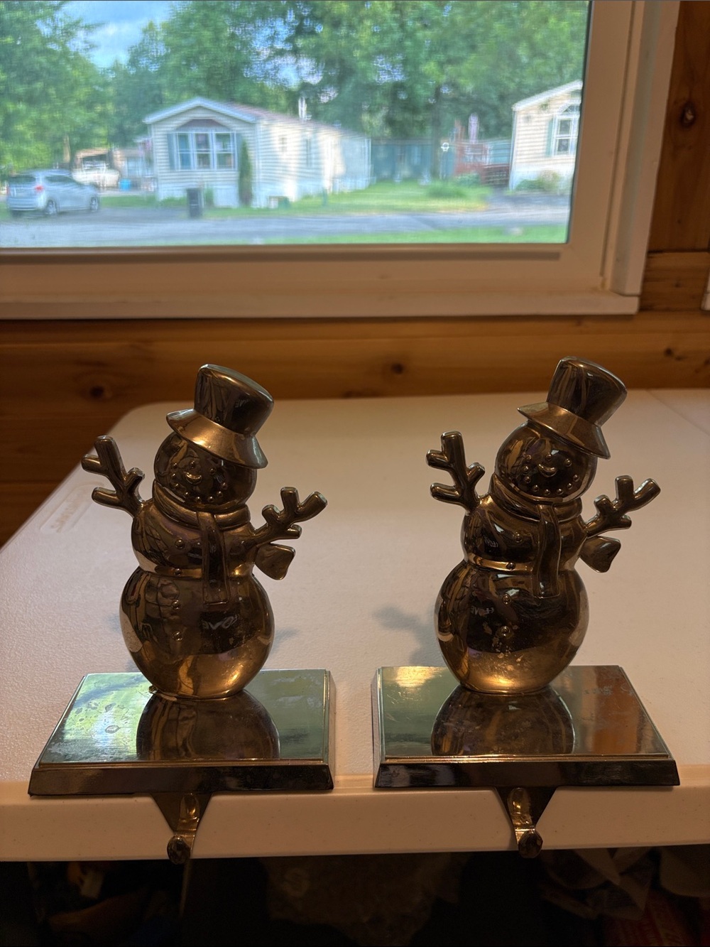 Holiday Snowman Stocking Holders — Metallic Gold (Pair)